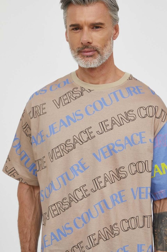Bavlněné tričko Versace Jeans Couture hnědá 76GAH6L1.JS296