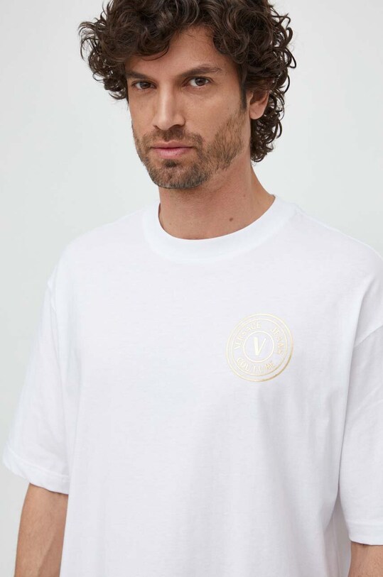 Versace Jeans Couture tricou din bumbac print alb 76GAHT03.CJ00T