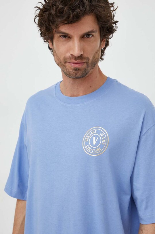 Versace Jeans Couture tricou din bumbac print albastru 76GAHT03.CJ00T