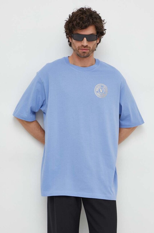 Versace Jeans Couture tricou din bumbac albastru 76GAHT03.CJ00T