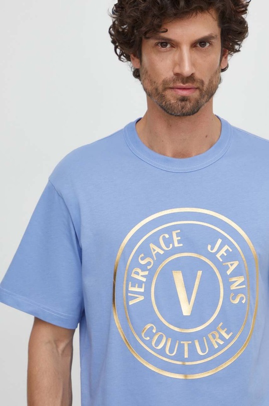 Bavlněné tričko Versace Jeans Couture modrá 76GAHT04.CJ00T