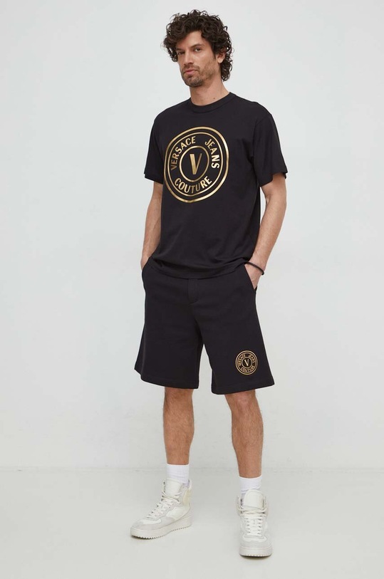 Versace Jeans Couture tricou din bumbac 76GAHT04.CJ00T negru SS24