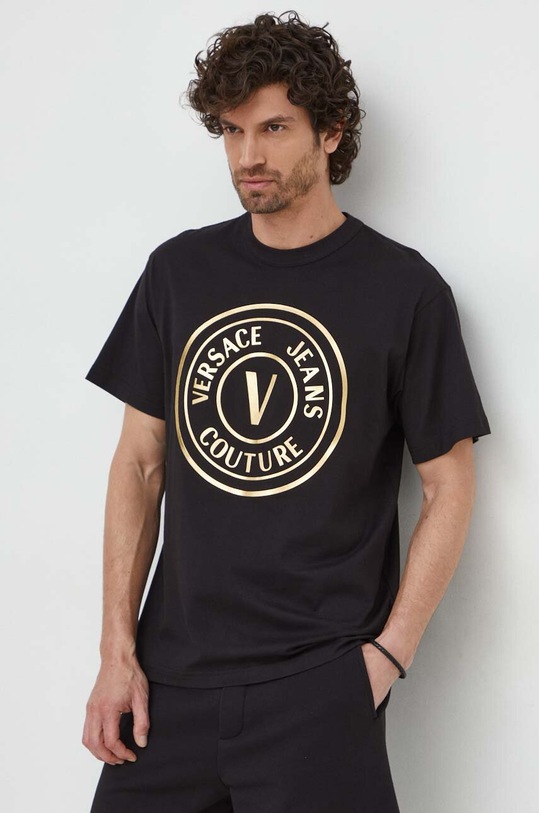Versace Jeans Couture tricou din bumbac negru 76GAHT04.CJ00T