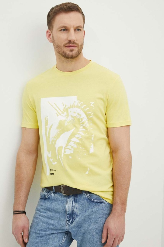 BOSS Orange t-shirt bawełniany nadruk żółty 50515626