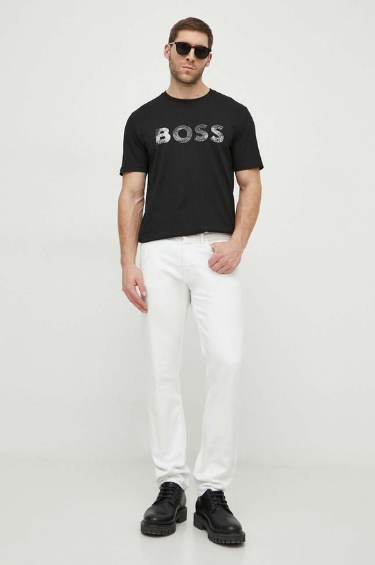 Βαμβακερό μπλουζάκι Boss Orange 50515997 μαύρο SS24