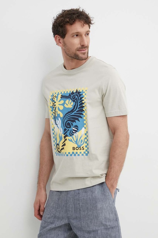 BOSS Orange t-shirt bawełniany nadruk beżowy 50516003
