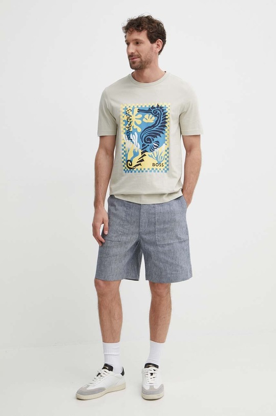 BOSS Orange t-shirt bawełniany 50516003 beżowy SS24