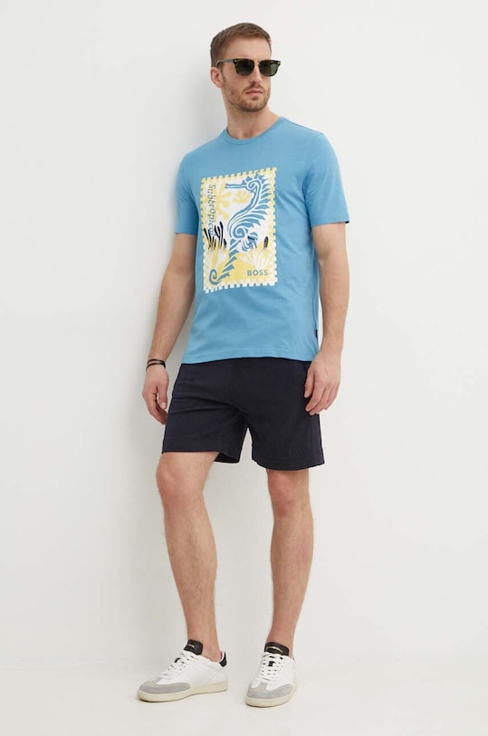 BOSS Orange t-shirt bawełniany 50516003 niebieski SS24