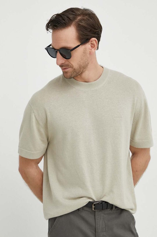 BOSS Orange sweter z domieszką lnu pozostałe beżowy 50514224