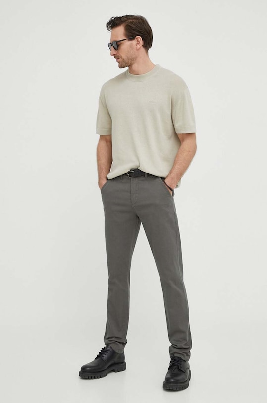 BOSS Orange sweter z domieszką lnu 50514224 beżowy SS24