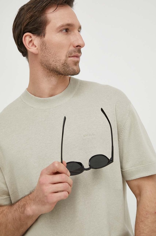 BOSS Orange sweter z domieszką lnu beżowy 50514224