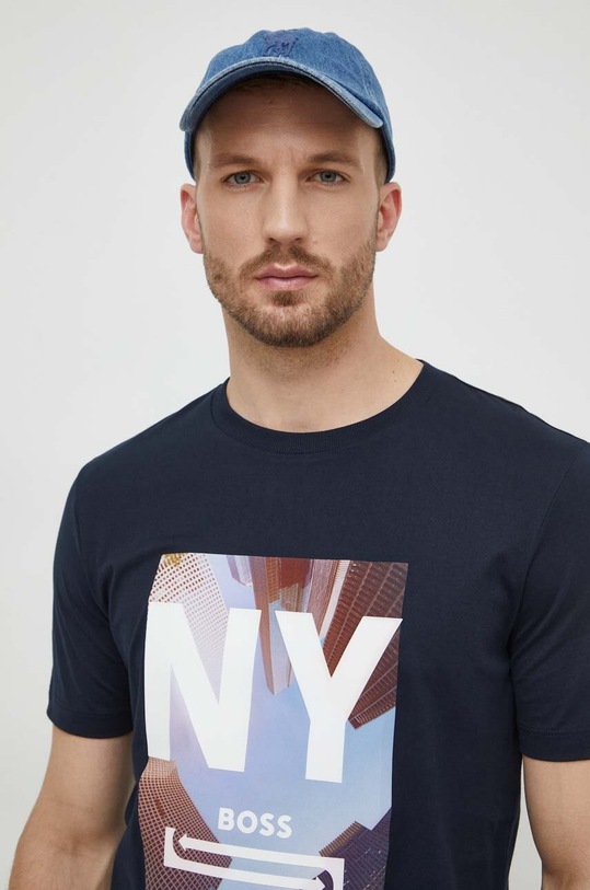 BOSS t-shirt bawełniany nadruk granatowy 50512110
