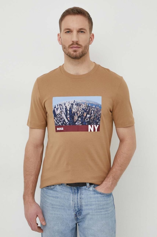Бавовняна футболка BOSS 50512110 бежевий SS24