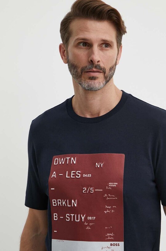 Бавовняна футболка BOSS regular темно-синій 50512131