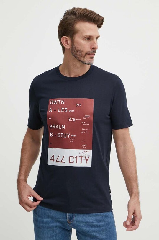 Бавовняна футболка BOSS темно-синій 50512131