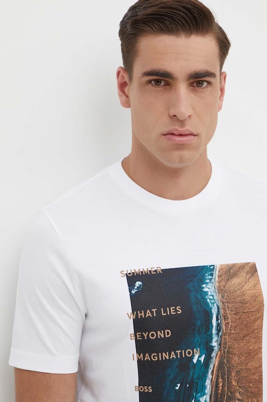 BOSS t-shirt bawełniany nadruk biały 50512132