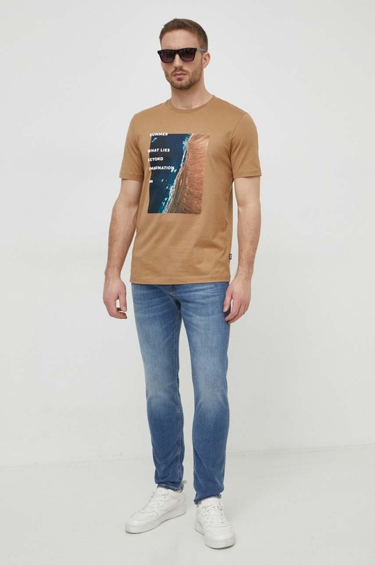 BOSS t-shirt bawełniany 50512132 beżowy SS24
