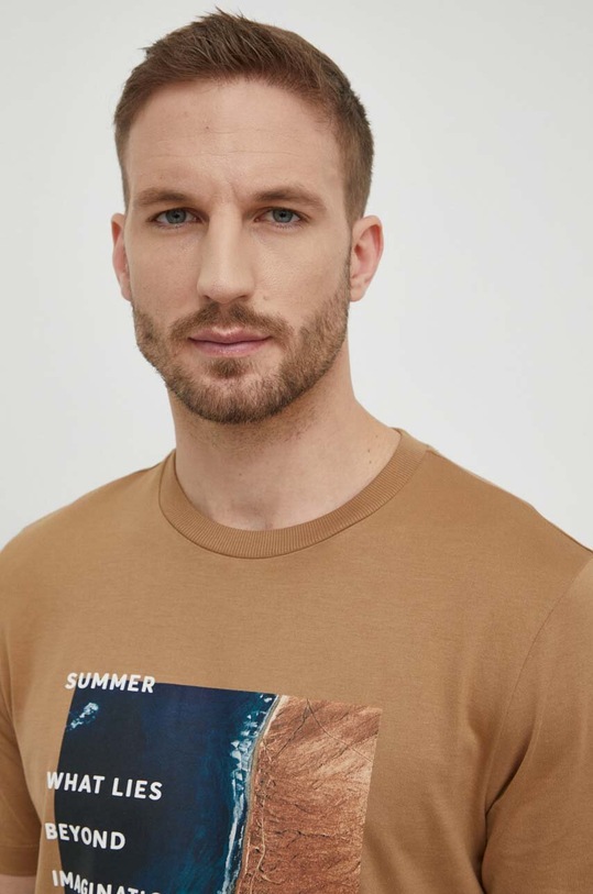 BOSS t-shirt bawełniany beżowy 50512132