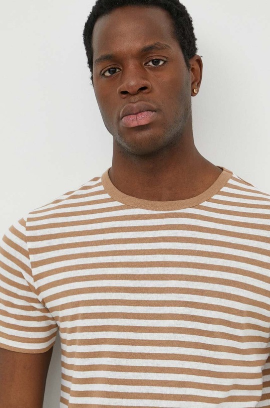 Μπλουζάκι με λινό μείγμα BOSS εμπριμέ μπεζ 50513401