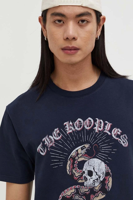 The Kooples tricou din bumbac bleumarin HTSC28005K