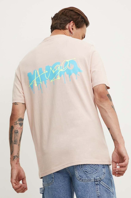 HUGO t-shirt bawełniany nadruk różowy 50509966