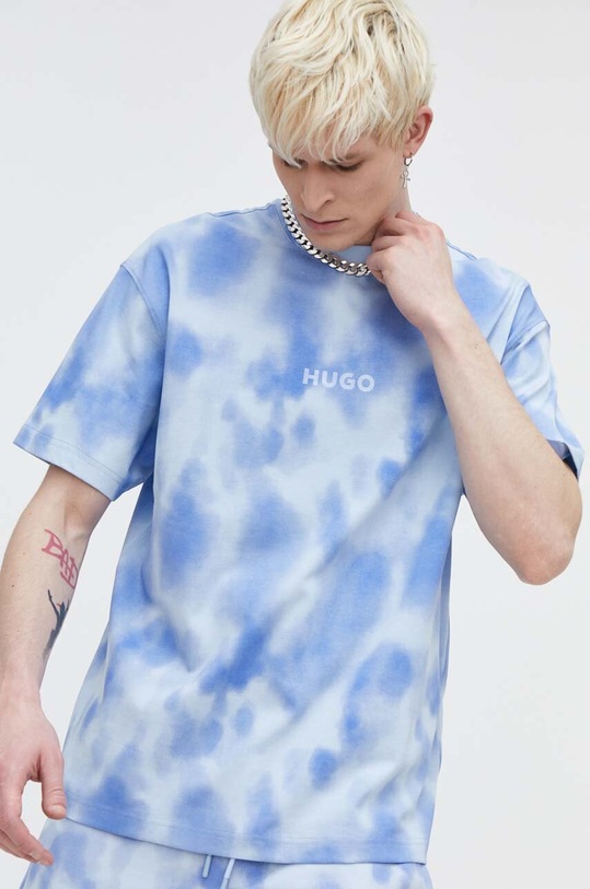 HUGO t-shirt bawełniany wzorzyste niebieski 50509986