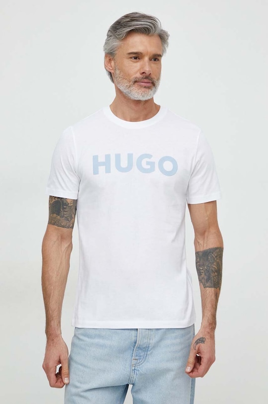 HUGO t-shirt bawełniany nadruk biały 50513309