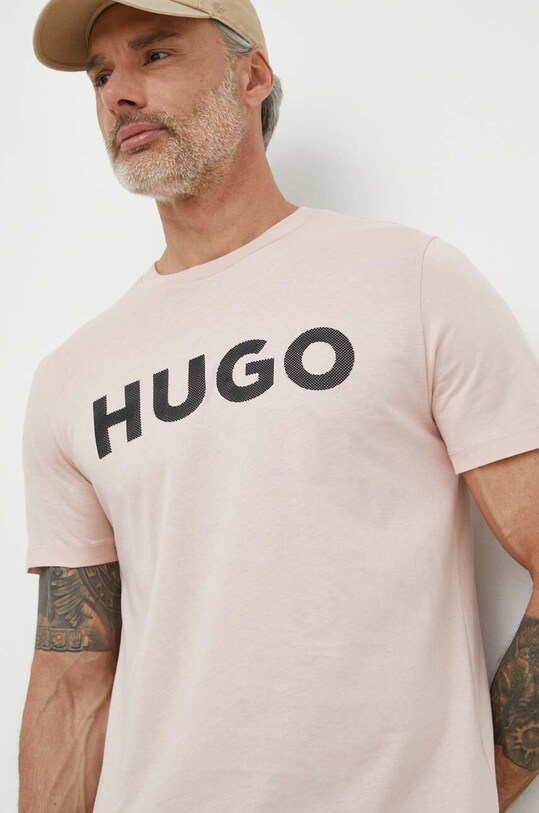 Хлопковая футболка HUGO 50513309 розовый SS24