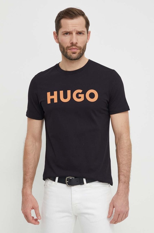 HUGO t-shirt bawełniany nadruk czarny 50513309