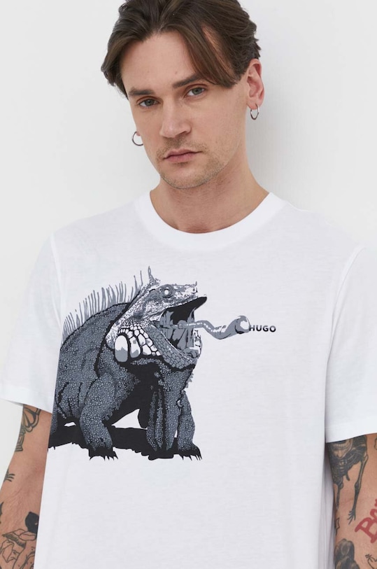 HUGO t-shirt bawełniany nadruk biały 50513812