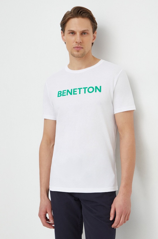 United Colors of Benetton t-shirt bawełniany nadruk biały 3I1XU100A