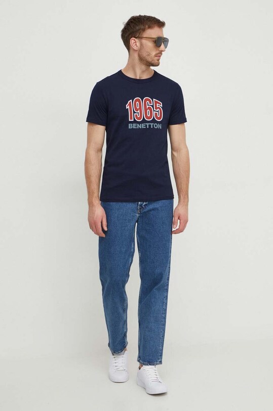 United Colors of Benetton tricou din bumbac 3I1XU100A bleumarin SS24