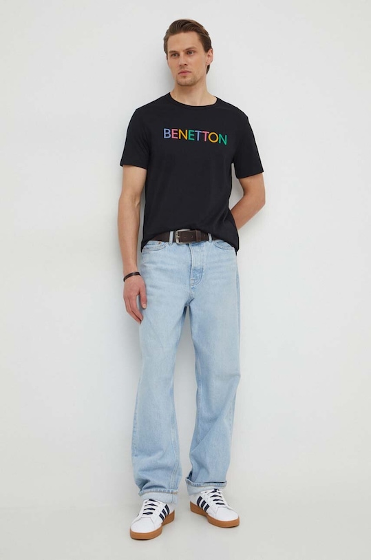 United Colors of Benetton t-shirt bawełniany nadruk czarny 3I1XU100A