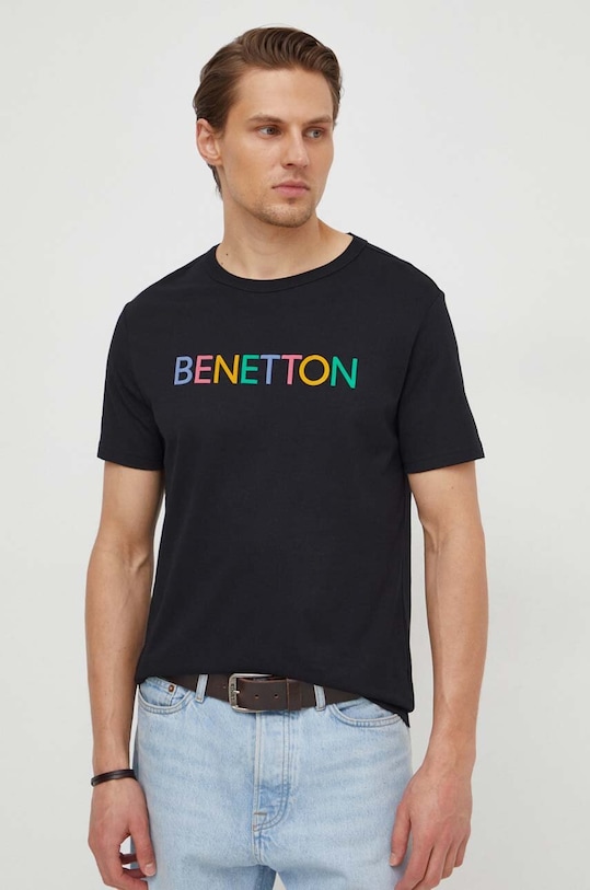 United Colors of Benetton t-shirt bawełniany 3I1XU100A czarny SS24
