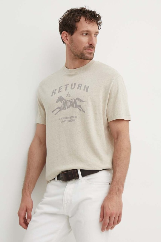 United Colors of Benetton t-shirt lniany regular beżowy 39IVU1082