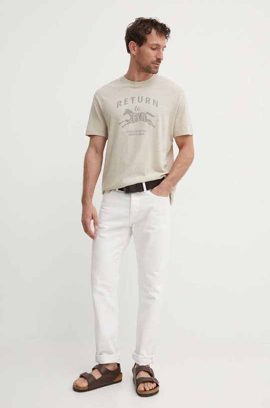 United Colors of Benetton t-shirt lniany 39IVU1082 beżowy SS24