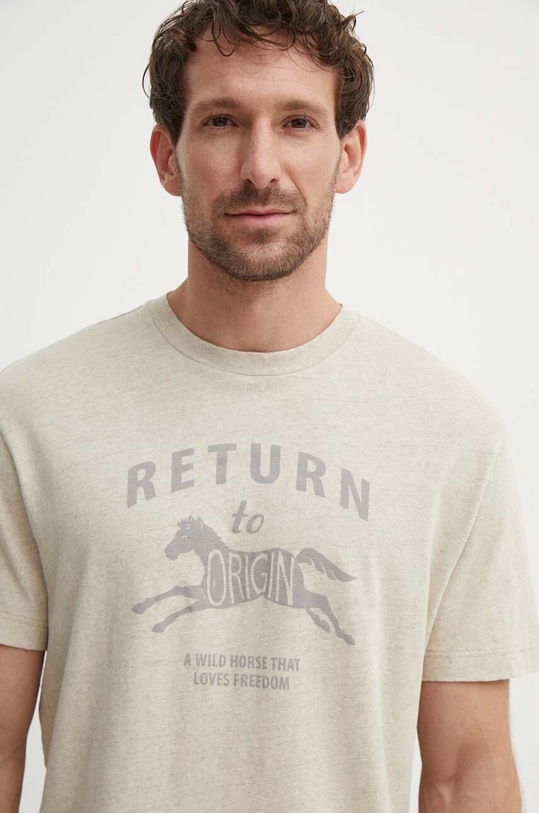 United Colors of Benetton t-shirt lniany beżowy 39IVU1082