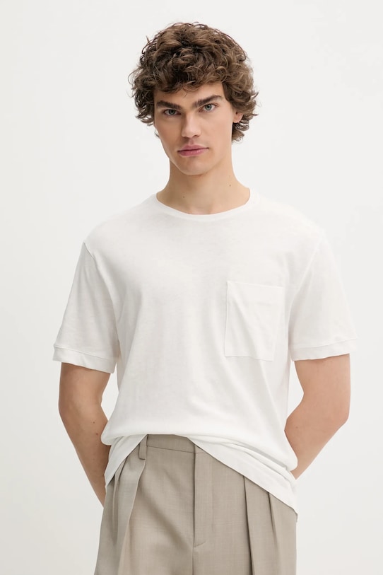 Μπλουζάκι με λινό μείγμα United Colors of Benetton κανονικό λευκό 33CMU101R