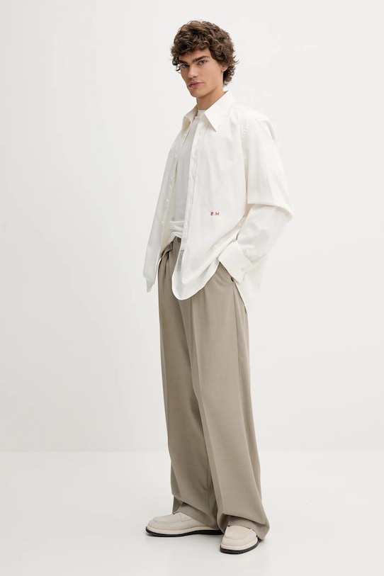 Μπλουζάκι με λινό μείγμα United Colors of Benetton 33CMU101R λευκό SS25