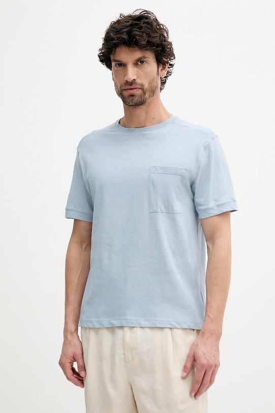 Tričko s příměsí lnu United Colors of Benetton modrá 33CMU101R