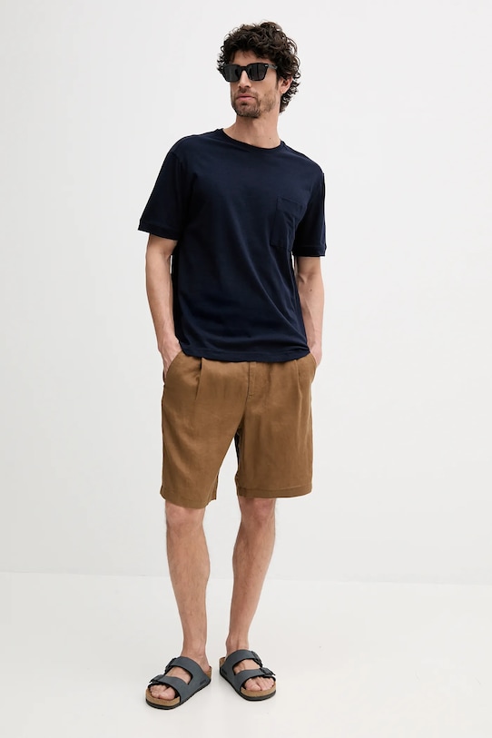 Kratka majica s primesjo lanu United Colors of Benetton 33CMU101R mornarsko modra SS25