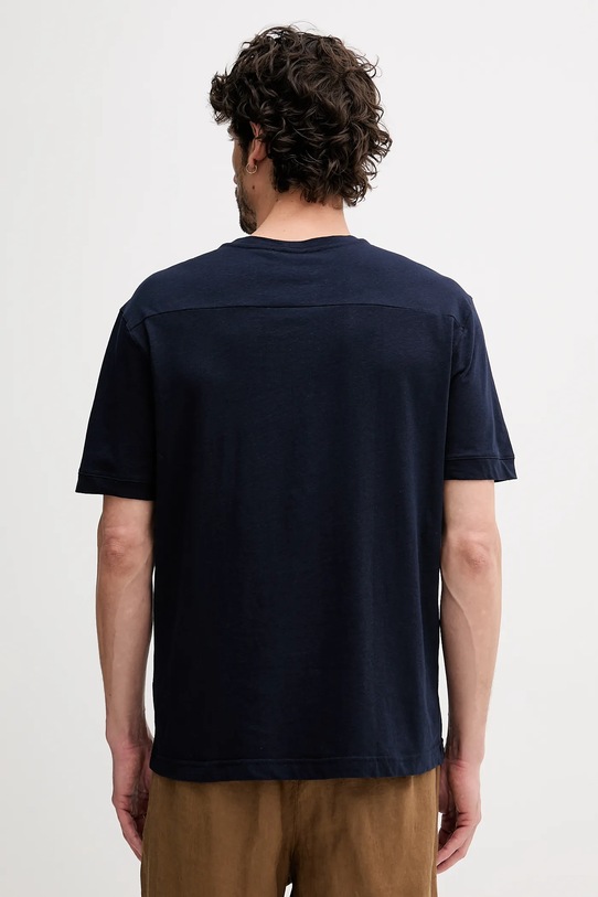 Oblačila Kratka majica s primesjo lanu United Colors of Benetton 33CMU101R mornarsko modra