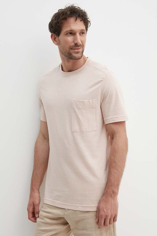 United Colors of Benetton t-shirt z domieszką lnu regular różowy 31NUU1051