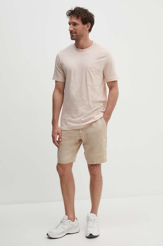 United Colors of Benetton t-shirt z domieszką lnu 31NUU1051 różowy SS24