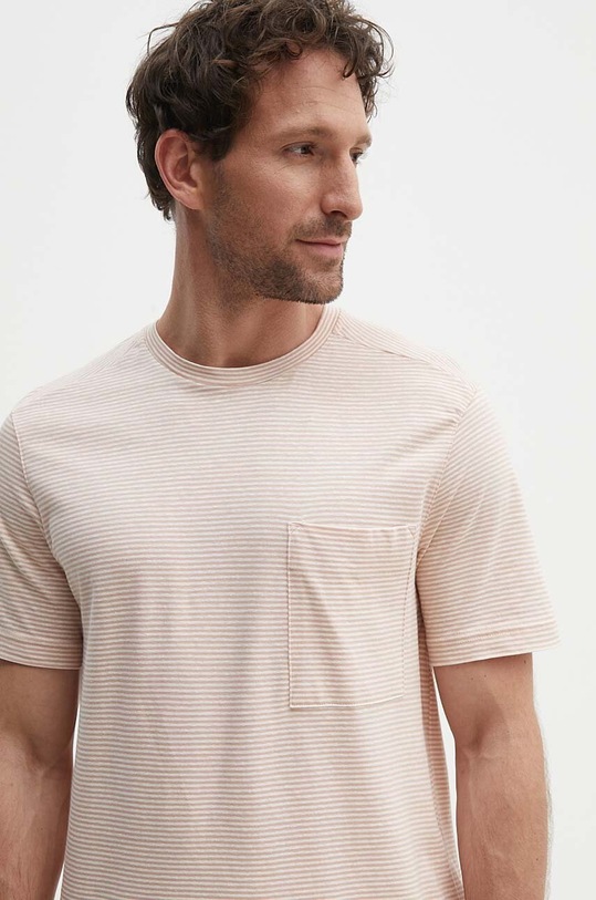 United Colors of Benetton t-shirt z domieszką lnu różowy 31NUU1051