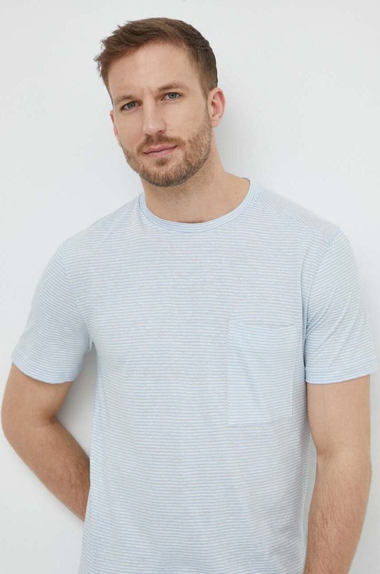 United Colors of Benetton t-shirt z domieszką lnu regular niebieski 31NUU1051