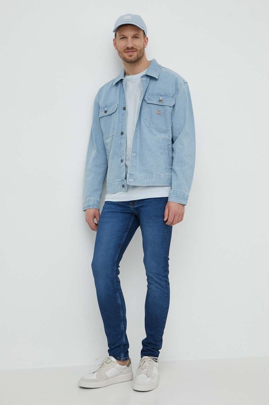 United Colors of Benetton t-shirt z domieszką lnu 31NUU1051 niebieski SS24