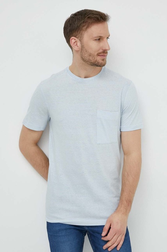 United Colors of Benetton t-shirt z domieszką lnu niebieski 31NUU1051