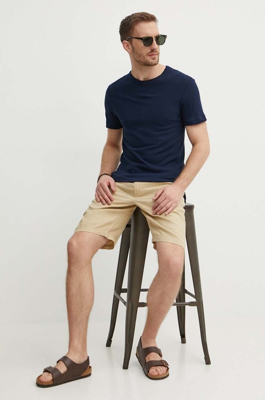 United Colors of Benetton t-shirt lniany 39IVU104I granatowy SS24