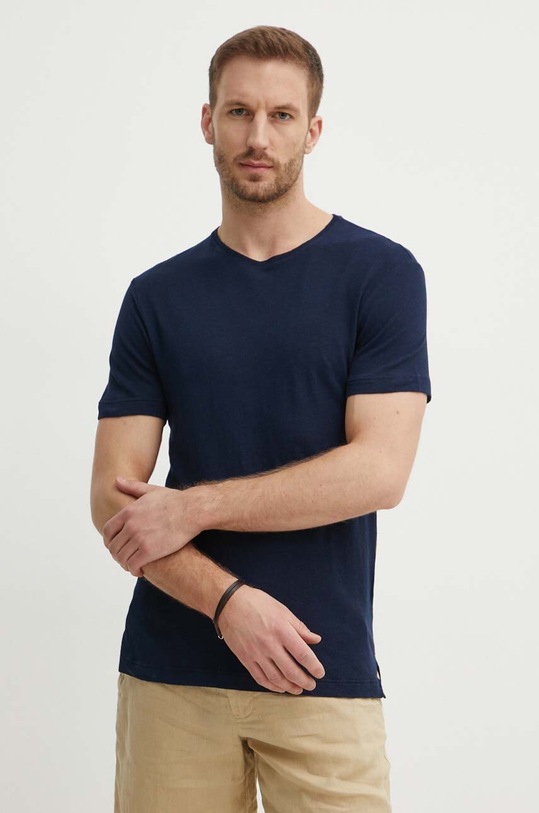 United Colors of Benetton t-shirt lniany granatowy 39IVU104I